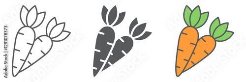 Carrot icon set, easter and vegetable, root icon set, vector graphics, a linear pattern on a white background, eps 10