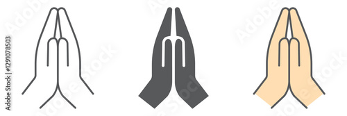Pray icon collection, religion and prayer, hands praying icon set, vector graphics, a linear pattern on a white background, eps 10