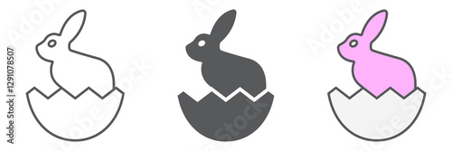 Easter bunny icon collection, easter and holiday, rabbit in egg icon set, vector graphics, a linear pattern on a white background, eps 10