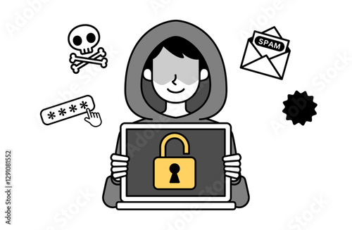 ハッキングのベクターイラスト 犯罪 フィッシング詐欺 情報漏洩 セキュリティー