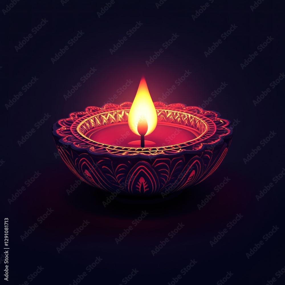 Illuminated Diwali Lamp on Dark Background Illuminated Diwali Lamp on Dark Background