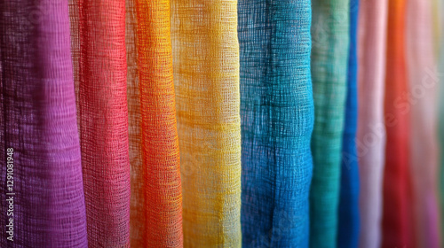 Vibrant rainbow colored fabric textile background texture art silk cloth woven vivid style shade