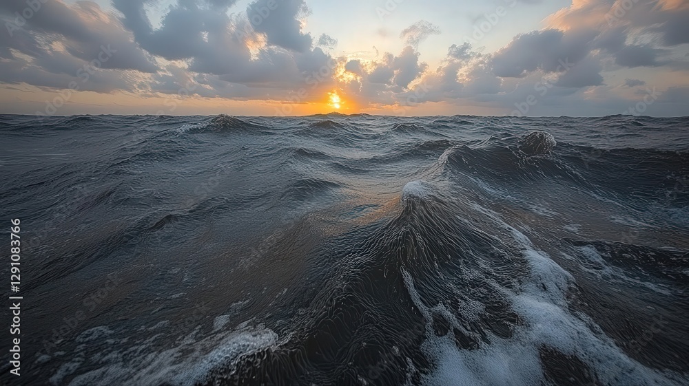 Dark Ocean Waves at Sunset with Dramatic Lighting and Cloudy Sky Dark Ocean Waves at Sunset with Dramatic Lighting and Cloudy Sky