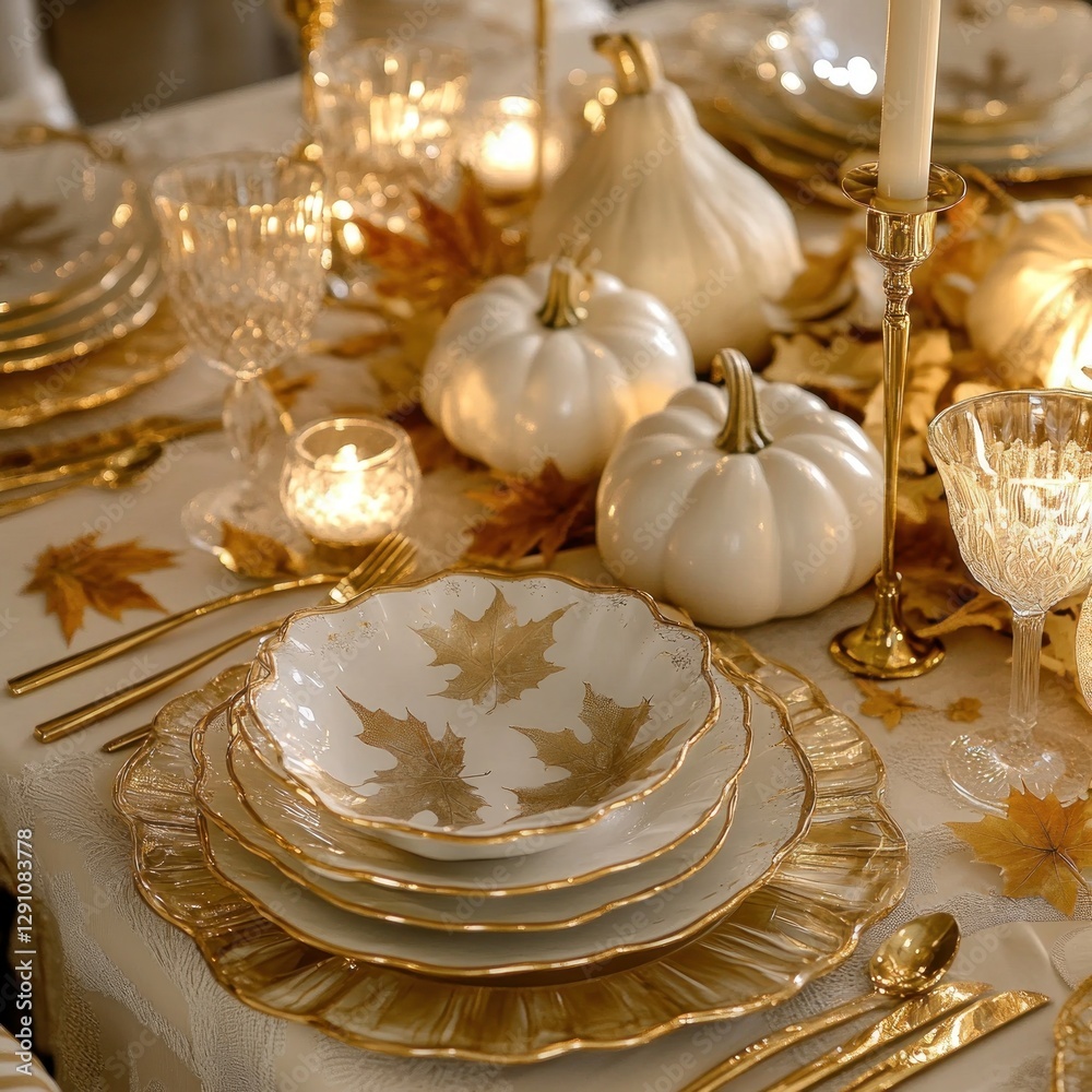 Naklejka premium Autumn Thanksgiving Dinner Table Setting (1)