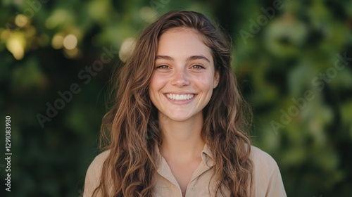 portrait of a beautiful young woman smiling outdoors photo