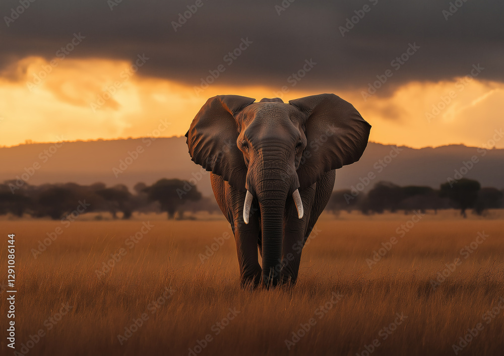 Obraz premium Majestic Elephant Against a Sunset Backdrop