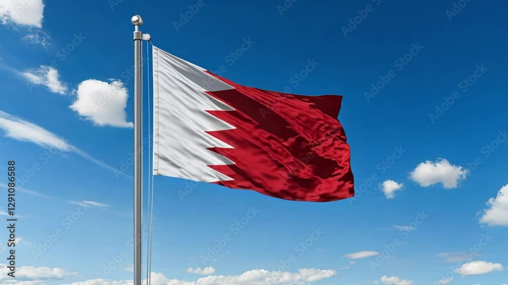 National flag of bahrein waving on blue sky, banner on the wind
