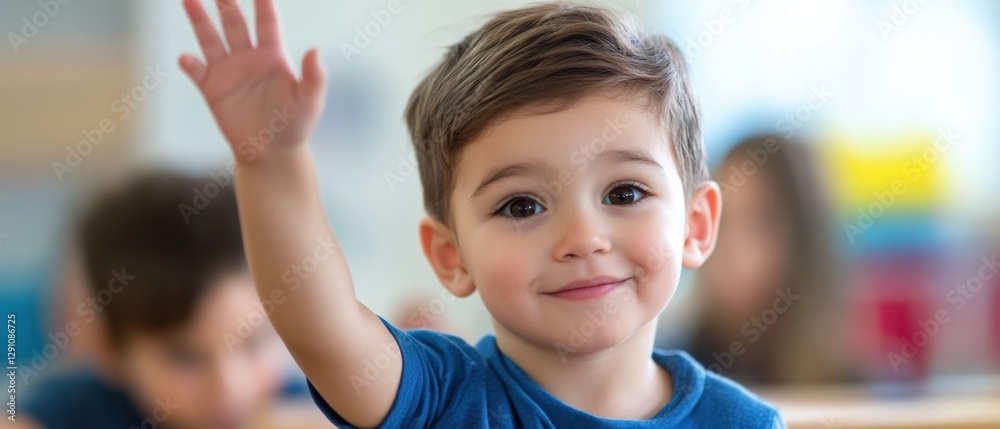 Obraz premium Boy Raising Hand in Classroom