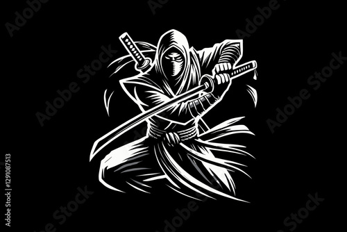 ninja mascot dark art black and white illustration design