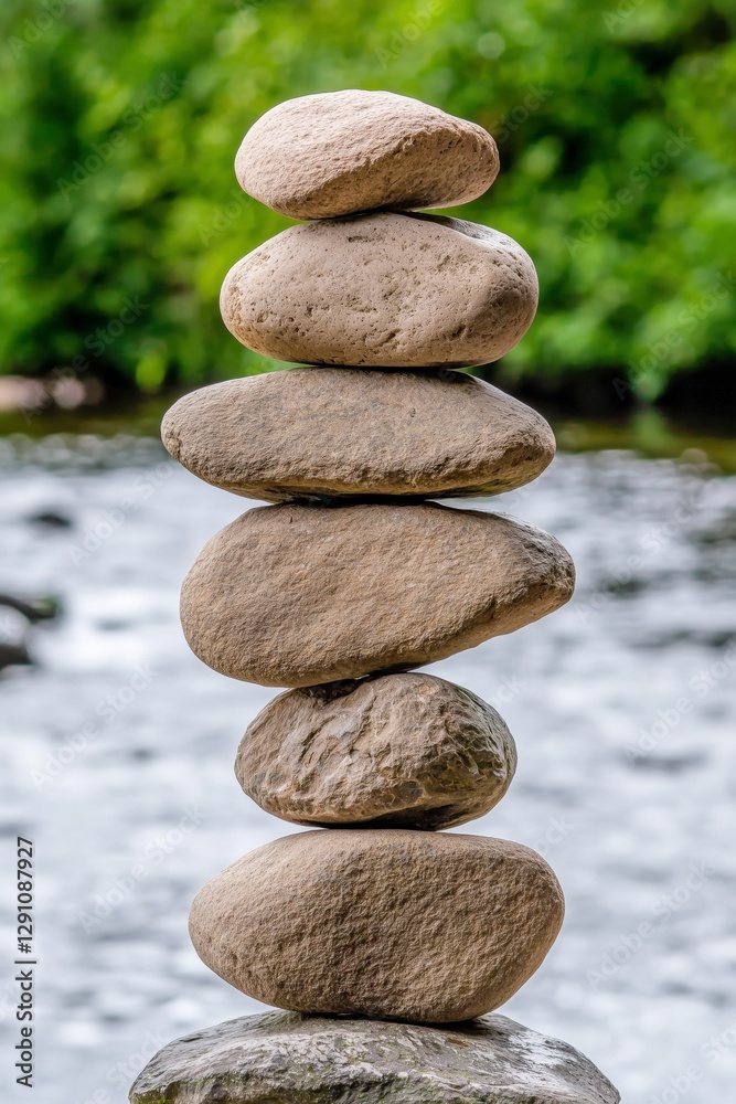 Balanced stones stacked over a serene water background, symbolizing tranquility and nature's beauty. Balanced stones stacked over a serene water background, symbolizing tranquility and nature's beauty.