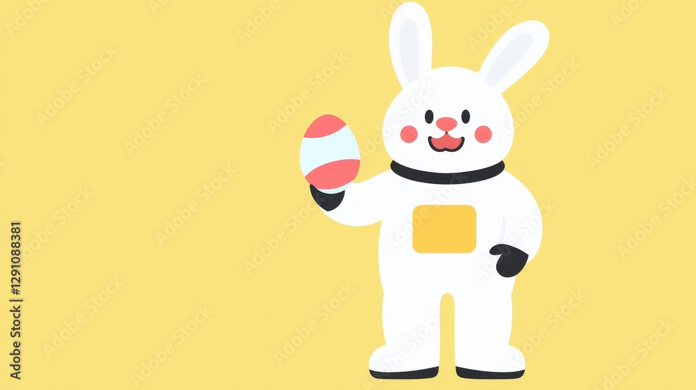 Obraz premium Cute Bunny Holding Colorful Easter Egg Illustration,Digital Easter Bunny Stickers