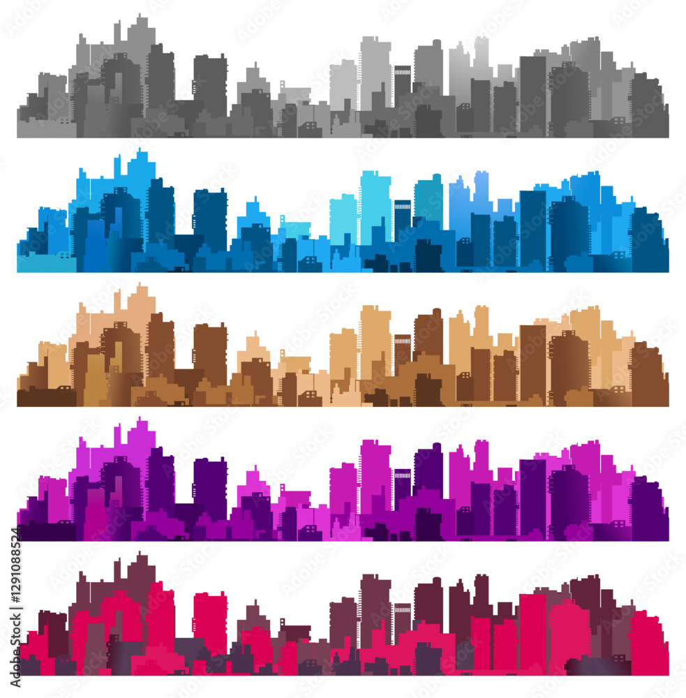 Colorful city skyline variations creating a modern urban landscape
