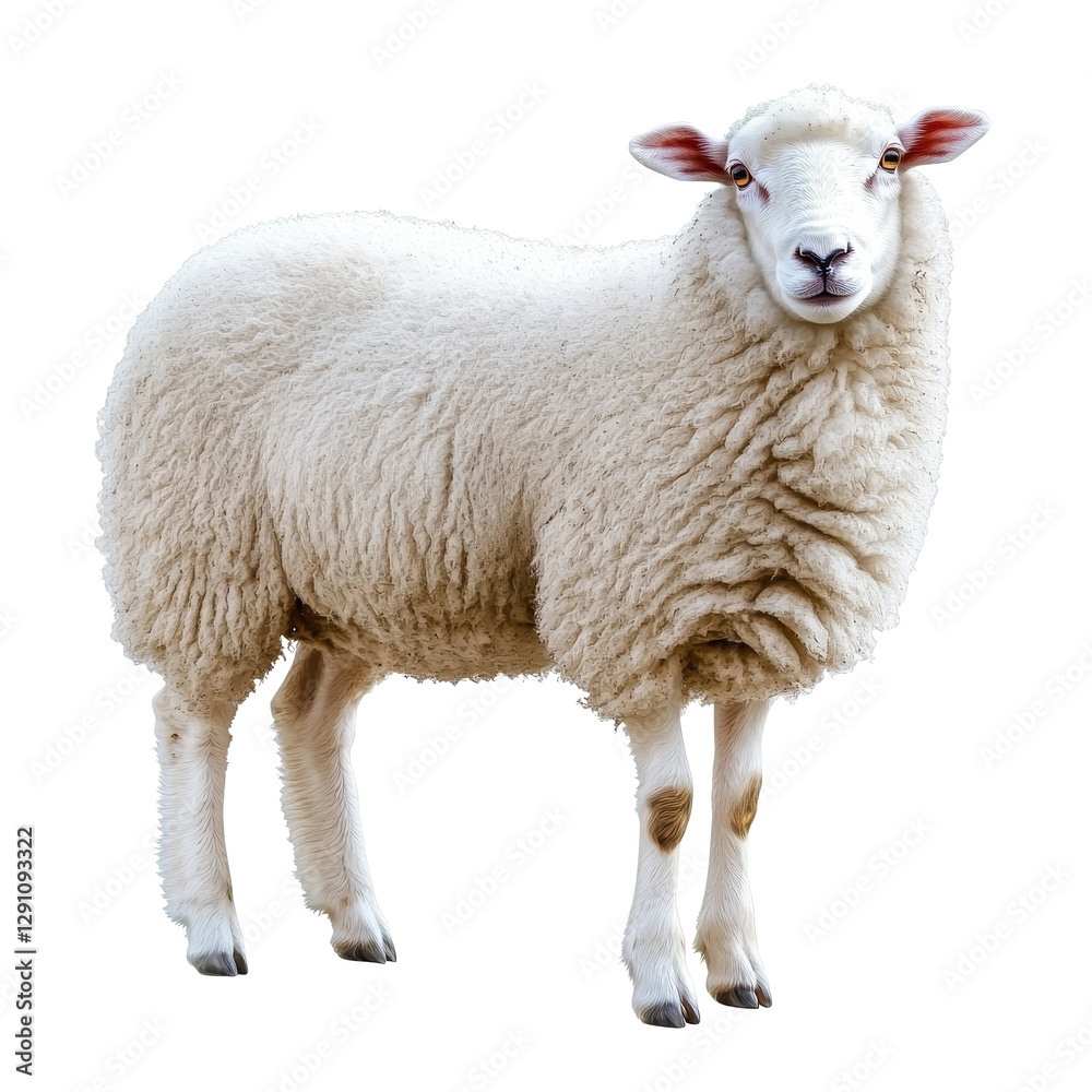 Fototapeta premium Fluffy transparent sheep standing solo against a clean transparent backdrop, showcasing its soft wool and calm demeanor, Sheep on isolated transparent background