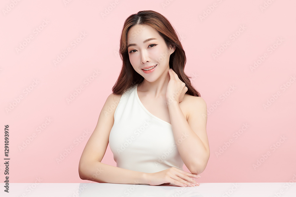 Beautiful young asian woman with clean fresh skin on pink background, Face care, Facial treatment, Cosmetology, beauty and spa, Asian women portrait. Beautiful young asian woman with clean fresh skin on pink background, Face care, Facial treatment, Cosmetology, beauty and spa, Asian women portrait.