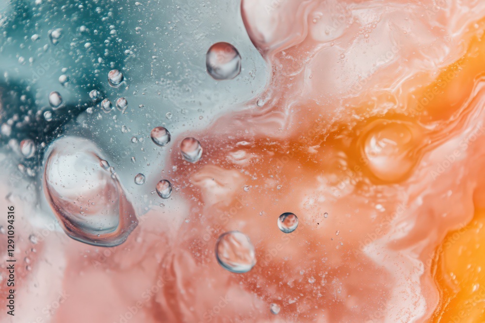 Fototapeta premium Abstract Fluid Art Teal, Peach, and Orange Swirls with Water Droplets