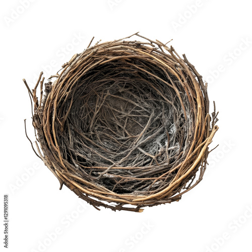 A simple birds nest made of twigs resting on a transparent surface with a touch of transparent, Birds nest on a transparent background
