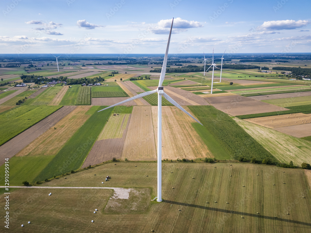 Wind turbines near Czaple village, Mazowsze region of Poland