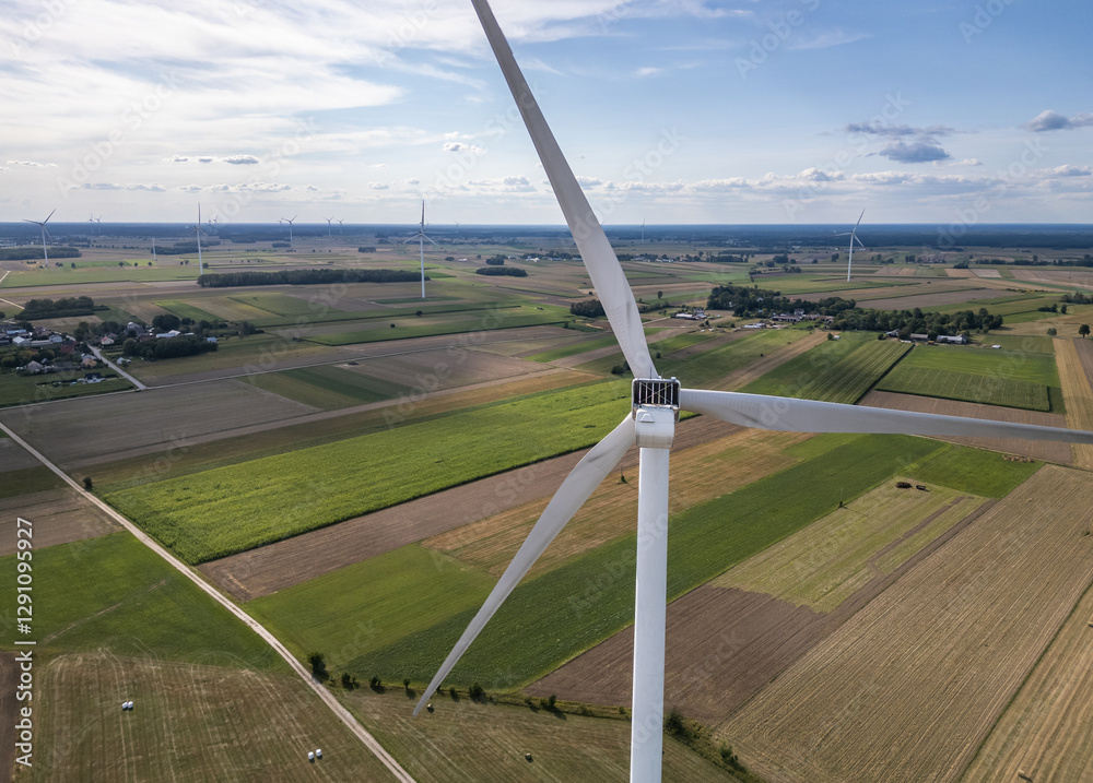 Wind farm near Czaple village, Mazowsze region of Poland