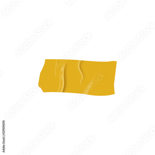Yellow horizontal sticky tape, adhesive wrinkled paper piece, vector realistic torn glued duct tape, corrugated sticker