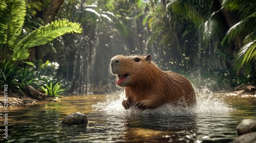 Capybara playing in nature travel zoo adventure animal photo