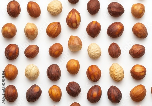 Wallpaper Mural Assorted Nuts Displayed in a Symmetrical Pattern on a White Background for Culinary and Nutrition Use in Stock Photography Torontodigital.ca
