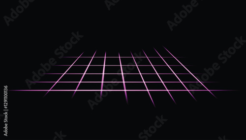 Perspective Glowing Purple Light Lines Blur Effect on Dark Background, Vector Illustration