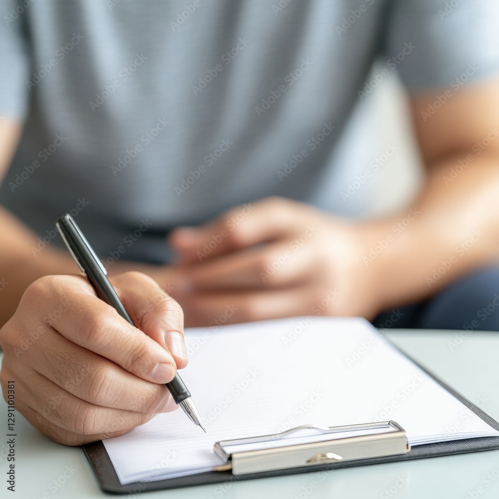 man writing on paper with pen man writing on paper with pen