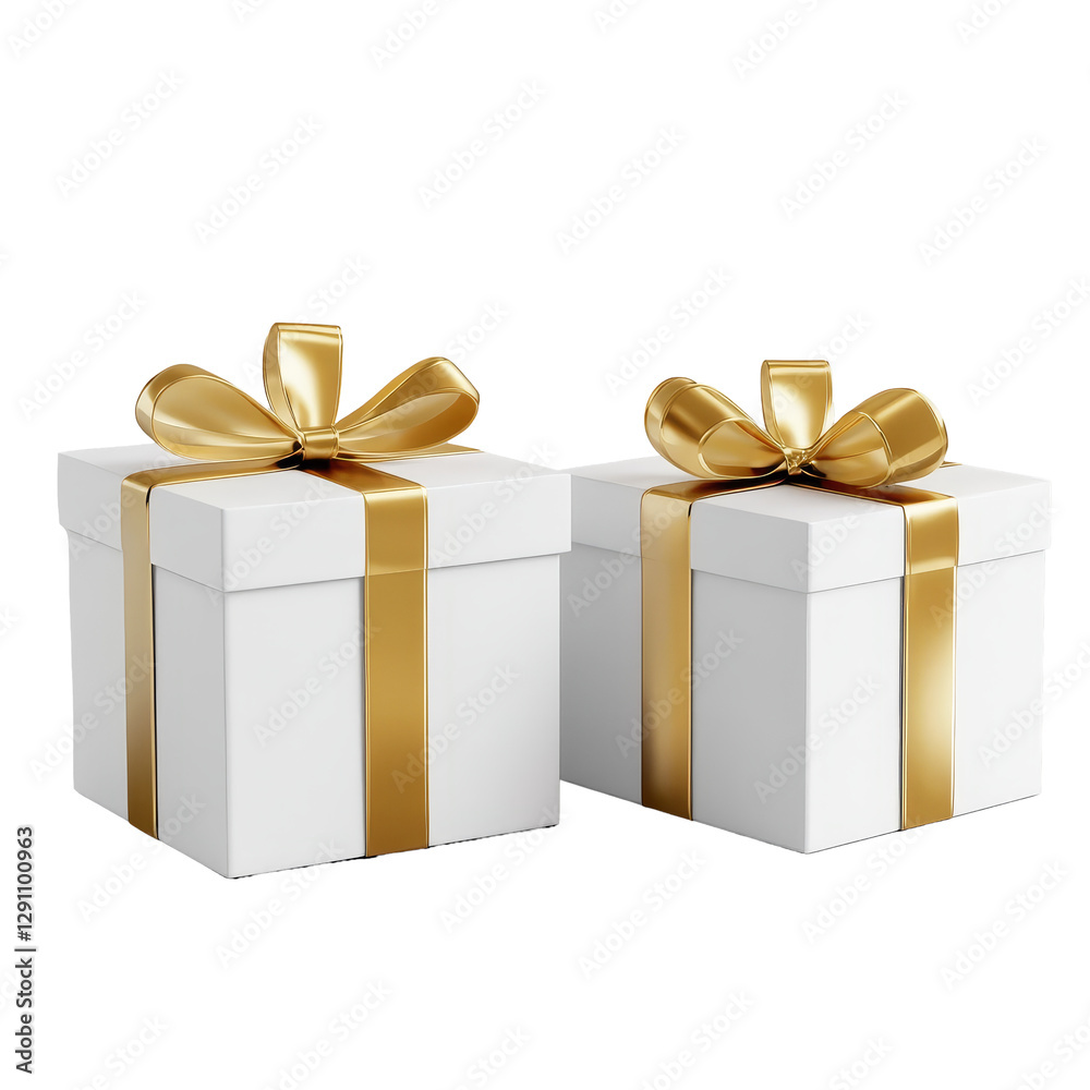 Obraz premium Elegant transparent gift boxes wrapped in gold ribbons perfect for special occasions or celebrations, Two transparent gift box with gold color ribbon Stock Illustration