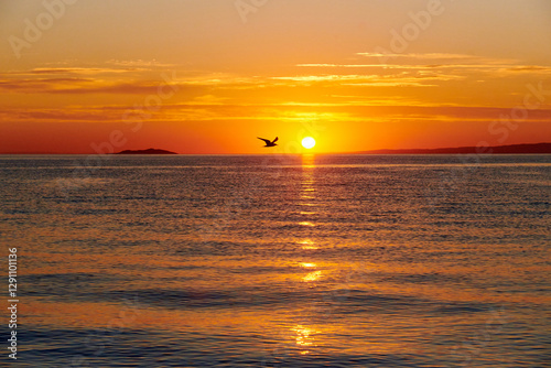 Dawn on Lake Alakol. Lake Alakol is a salt lake located in the Zhetysu and Abay regions of the Republic of Kazakhstan. Blur effect.