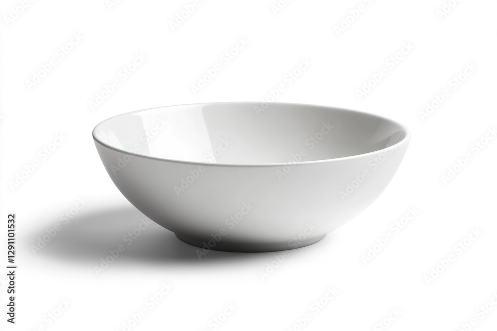 White bowl, made of plastic material, front view, against a white background, professional color grading White bowl, made of plastic material, front view, against a white background, professional color grading