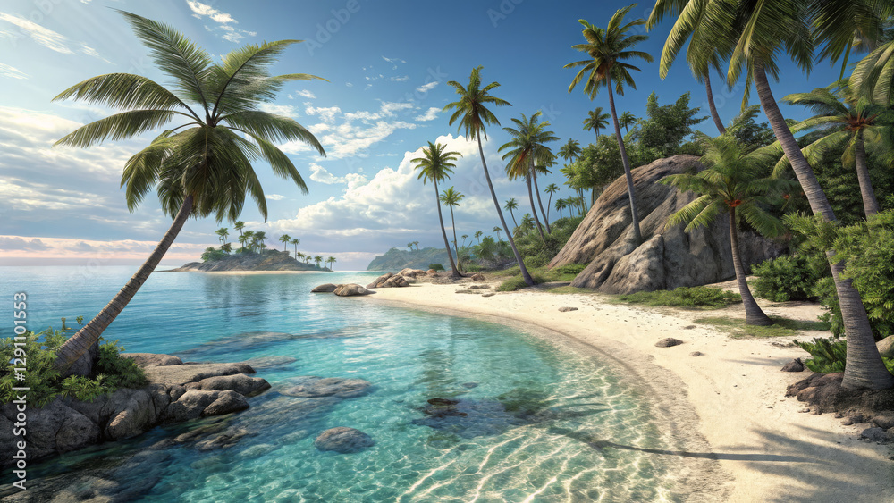 Obraz premium Crystal-clear waters and white sandy beaches in high resolution, Tropical Beach Paradise
