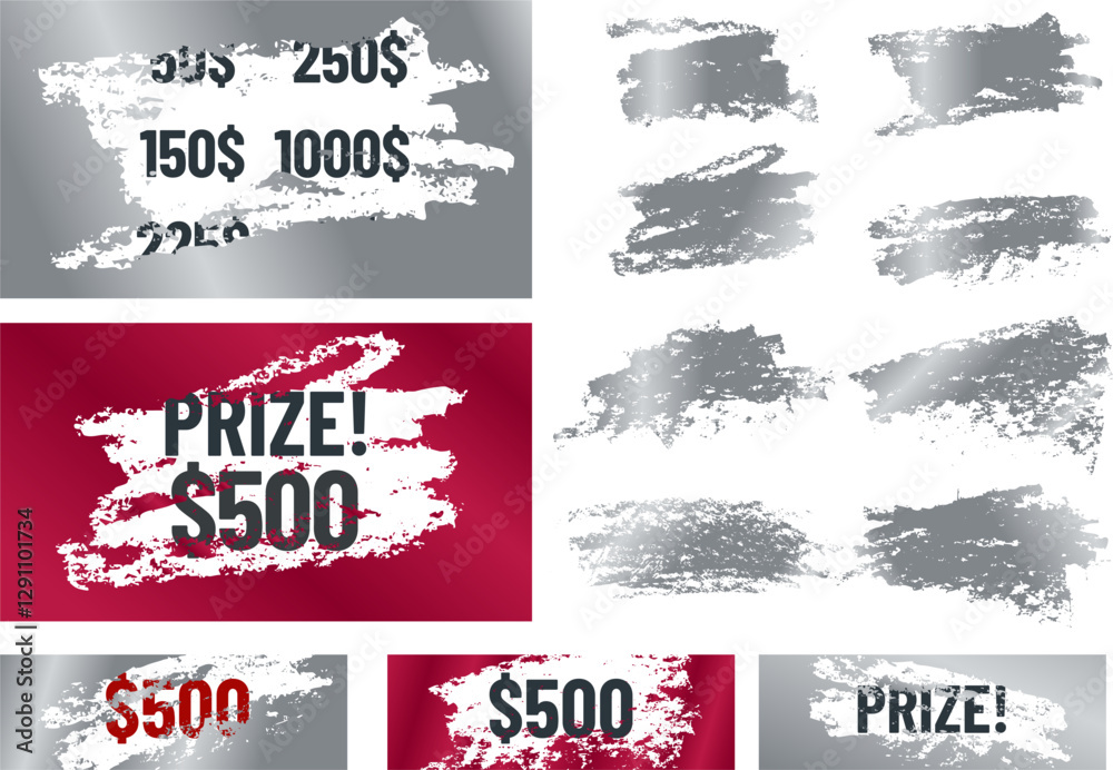 Set of scratch effect shapes for lottery scratch cards