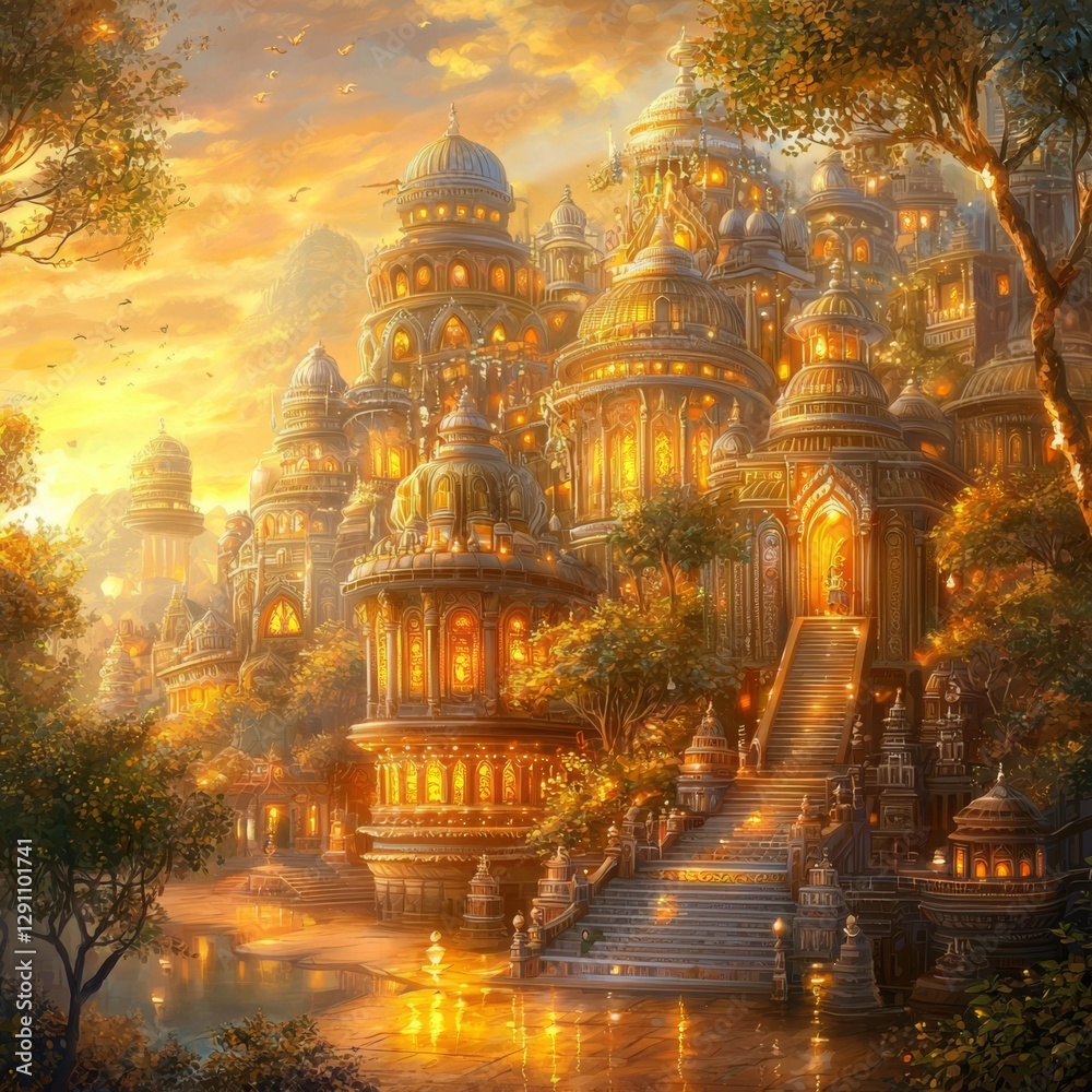 Obraz premium Explore the enchanting architecture of a fantastical Indian palace.