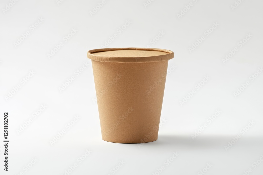 ice cream tub made from kraft paper, against a white background. The container is plain, with no design or text on the lid or body. ice cream tub made from kraft paper, against a white background. The container is plain, with no design or text on the lid or body.