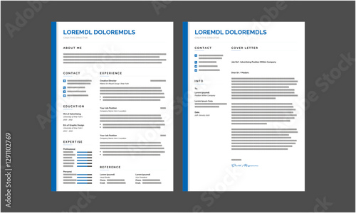 Minimalist resume and cover letter layout design. Professional resume cv template. Vector illustration