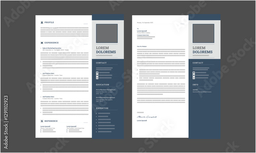 Minimalist resume and cover letter layout design. Professional resume cv template. Vector illustration