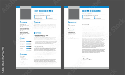 Minimalist resume and cover letter layout design. Professional resume cv template. Vector illustration