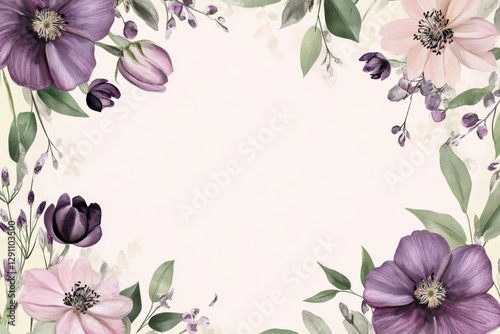 Elegant green and purple floral border design for chic weddings, invitations, and romantic events