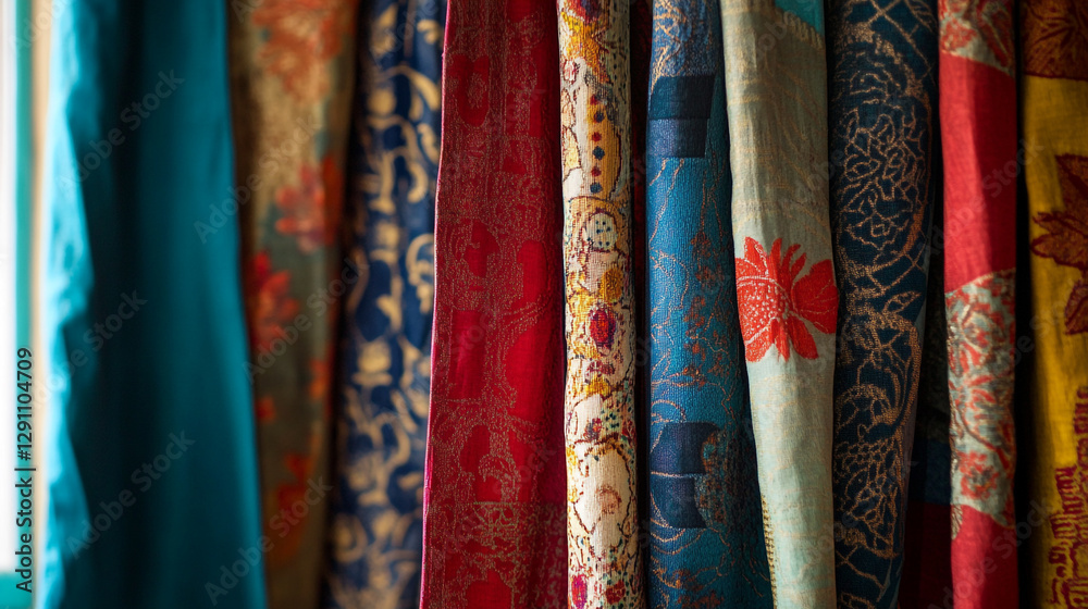 Vibrant colorful fabric textures close up detailed shot of richly patterned textiles art home style Vibrant colorful fabric textures close up detailed shot of richly patterned textiles art home style