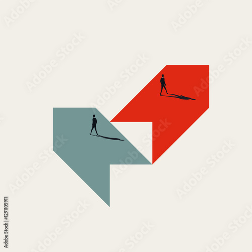 Business opposite direction vector concept. Symbol of disagreement, conflict. Minimal design eps10 illustration.