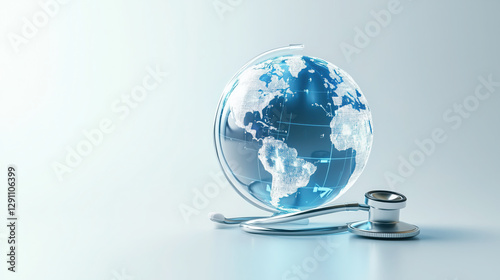 globe representing global health with stethoscope symbolizes medical care