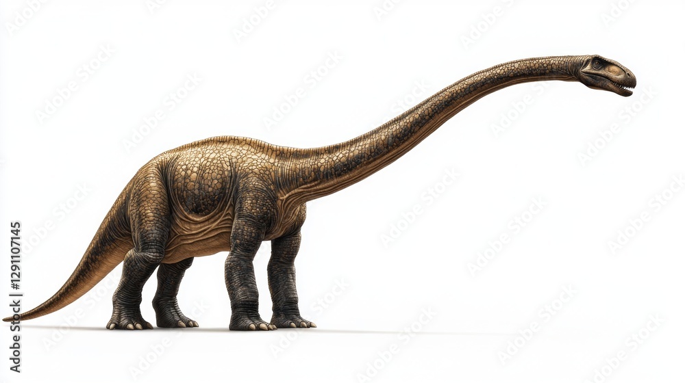 Obraz premium Brown Sauropod Dinosaur with Long Neck on White Background