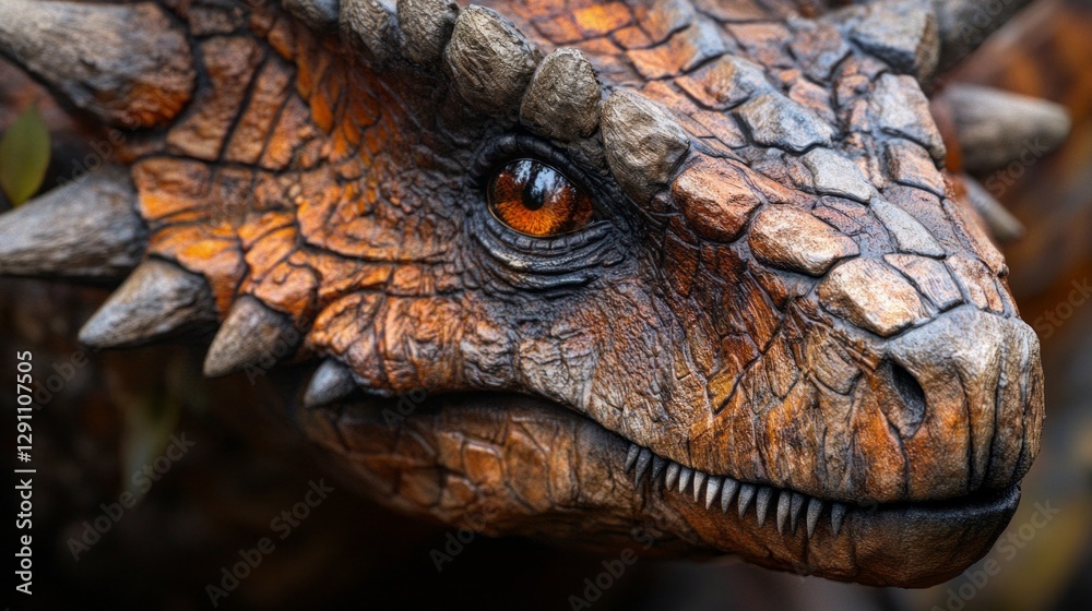 Naklejka premium Close Up of a Brown and Orange Scaled Dragon Head
