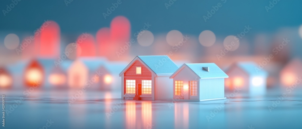 Naklejka premium Miniature Houses with Real Estate Market Graph.