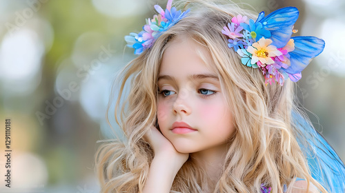 Girl fairy costume pensive outdoors park bokeh photo