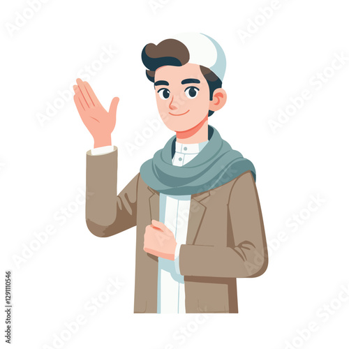 vector of friendly Muslim characters greeting the month of Ramadan