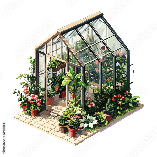 Lush Greenhouse with Flowers and Vines - Dreamy Plant Sanctuary