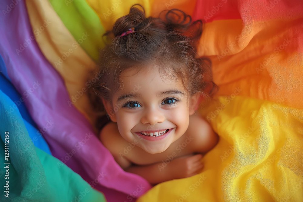Portrait of a child in rainbow colour background Portrait of a child in rainbow colour background