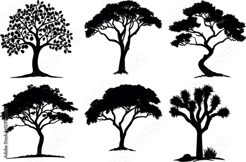 Tree bundle design silhouette vectors