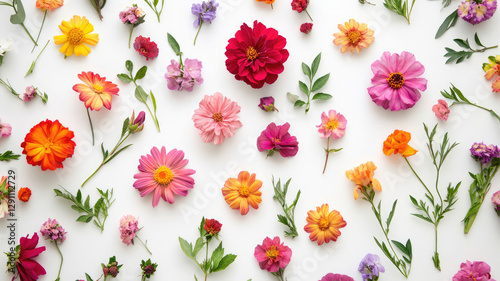 Vibrant garden flowers , isolated on a white background